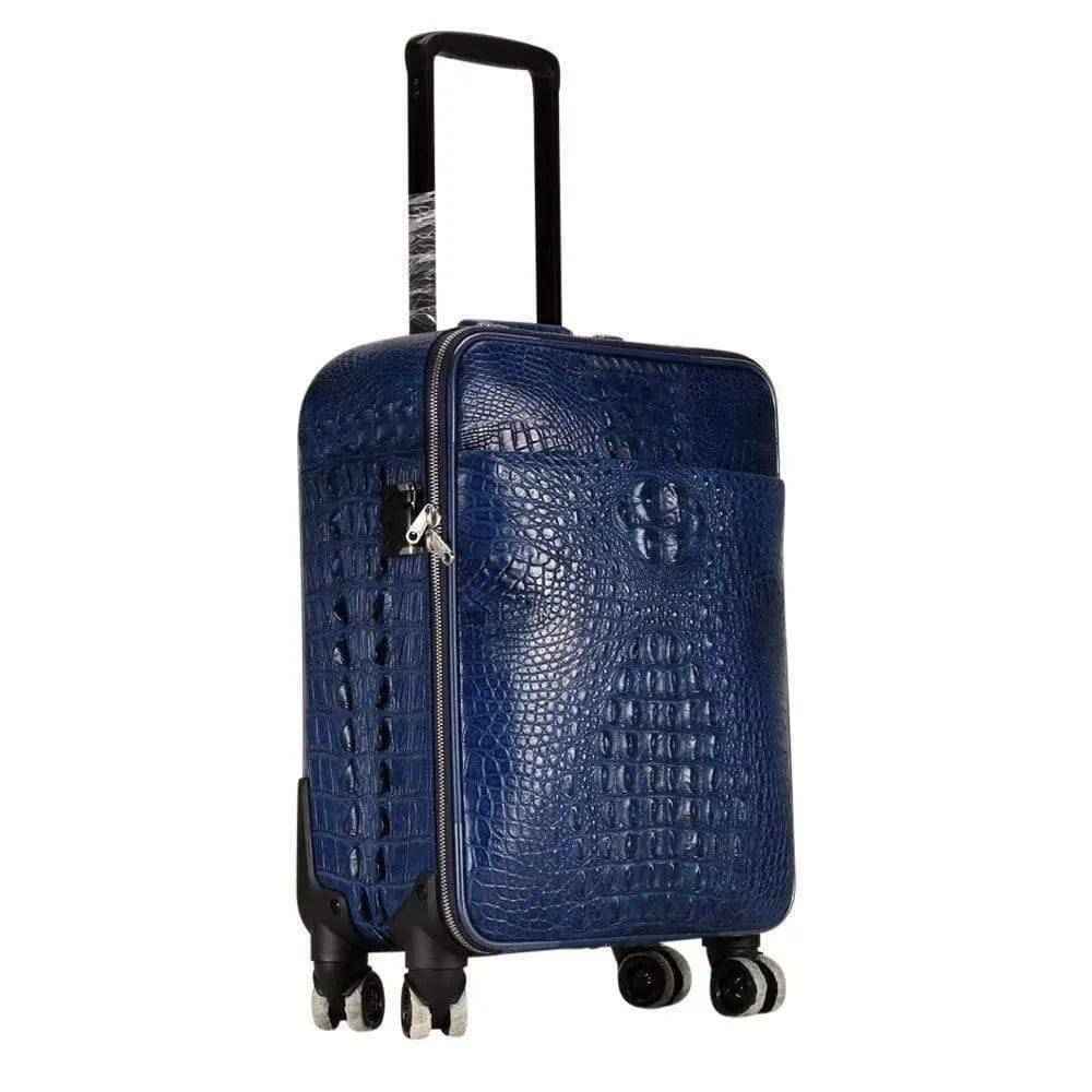Genuine crocodile leather Rossie Viren suitcase with four spinner wheels, travel trolley case, and sleek textured finish.