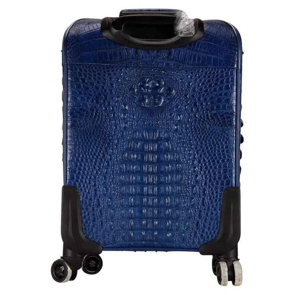 Genuine crocodile leather suitcase with four spinner wheels and sturdy handle, perfect for luxury travel by Rossie Viren.