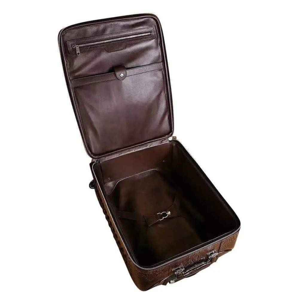 Rossie Viren genuine crocodile leather suitcase with four spinner wheels and durable travel trolley case design.