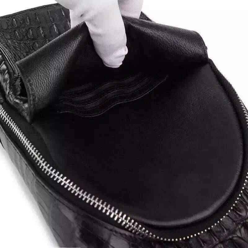 Genuine crocodile leather men's sling chest bag with adjustable strap and sleek design by Rossie Viren.
