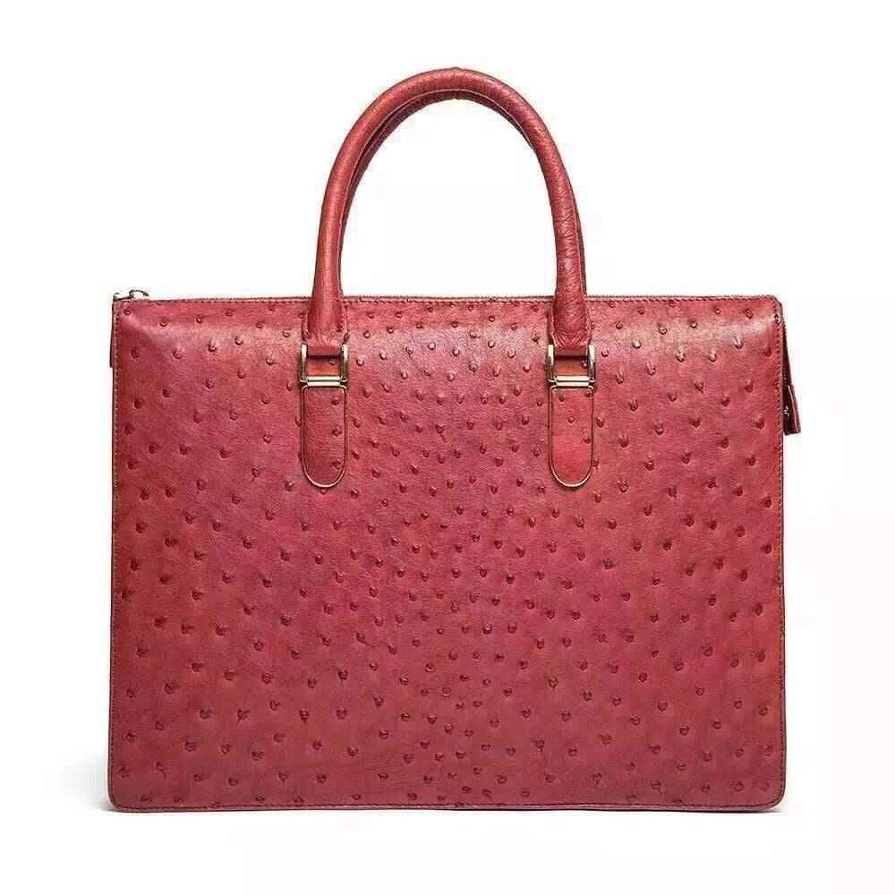 Genuine Ostrich Skin Leather Red Large Tote Shoulder  Bag