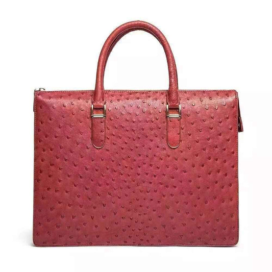 Genuine Ostrich Skin Leather Red Large Tote Shoulder  Bag