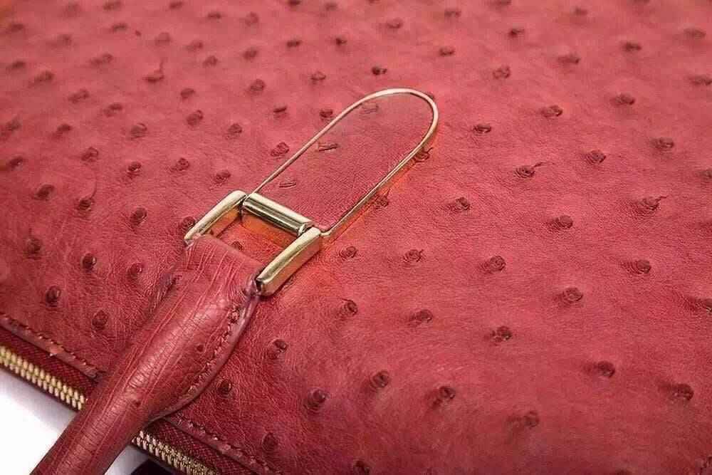Genuine Ostrich Skin Leather Red Large Tote Shoulder  Bag