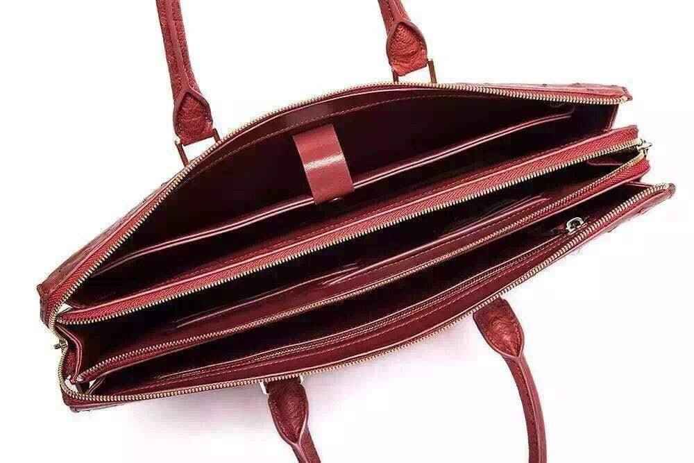 Genuine Ostrich Skin Leather Red Large Tote Shoulder  Bag