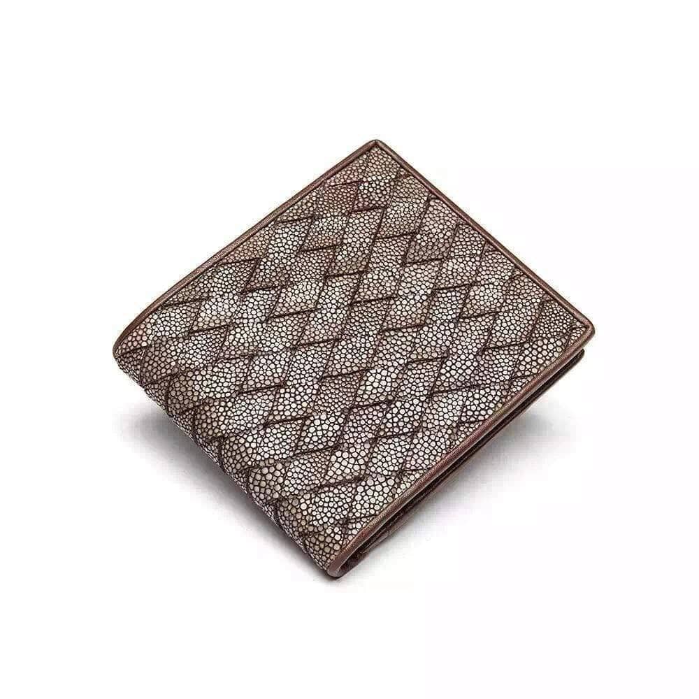 Genuine stingray leather bifold small wallet for men by Rossie Viren, featuring textured stingray pattern and compact design.
