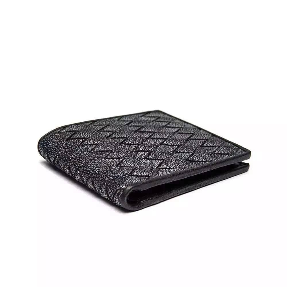 Genuine stingray leather bifold small wallet for men by Rossie Viren, featuring textured surface and compact design.