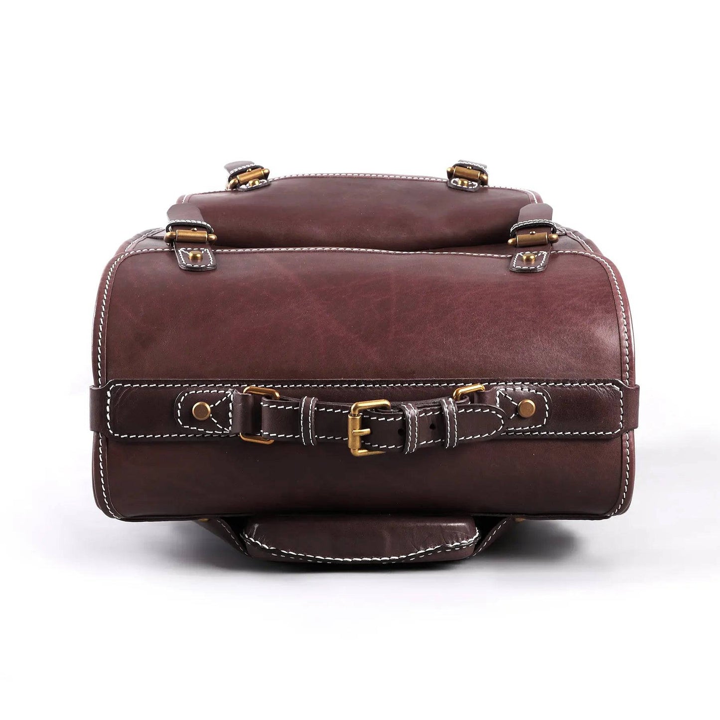 Vintage vegetable-tanned leather check-in carry-on suitcase with universal wheels, 23-inch Rossie Viren leather business trolley bag.