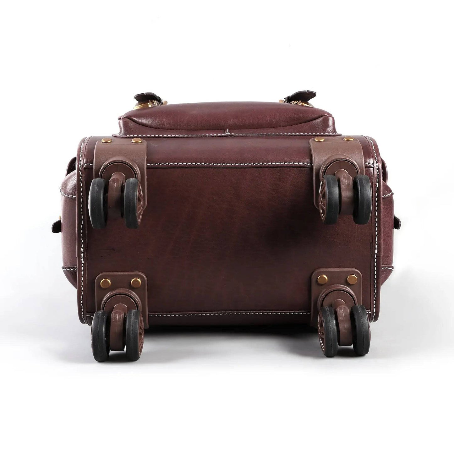 Vintage vegetable tanned leather 23-inch Rossie Viren rolling business suitcase with universal wheels and check-in design.