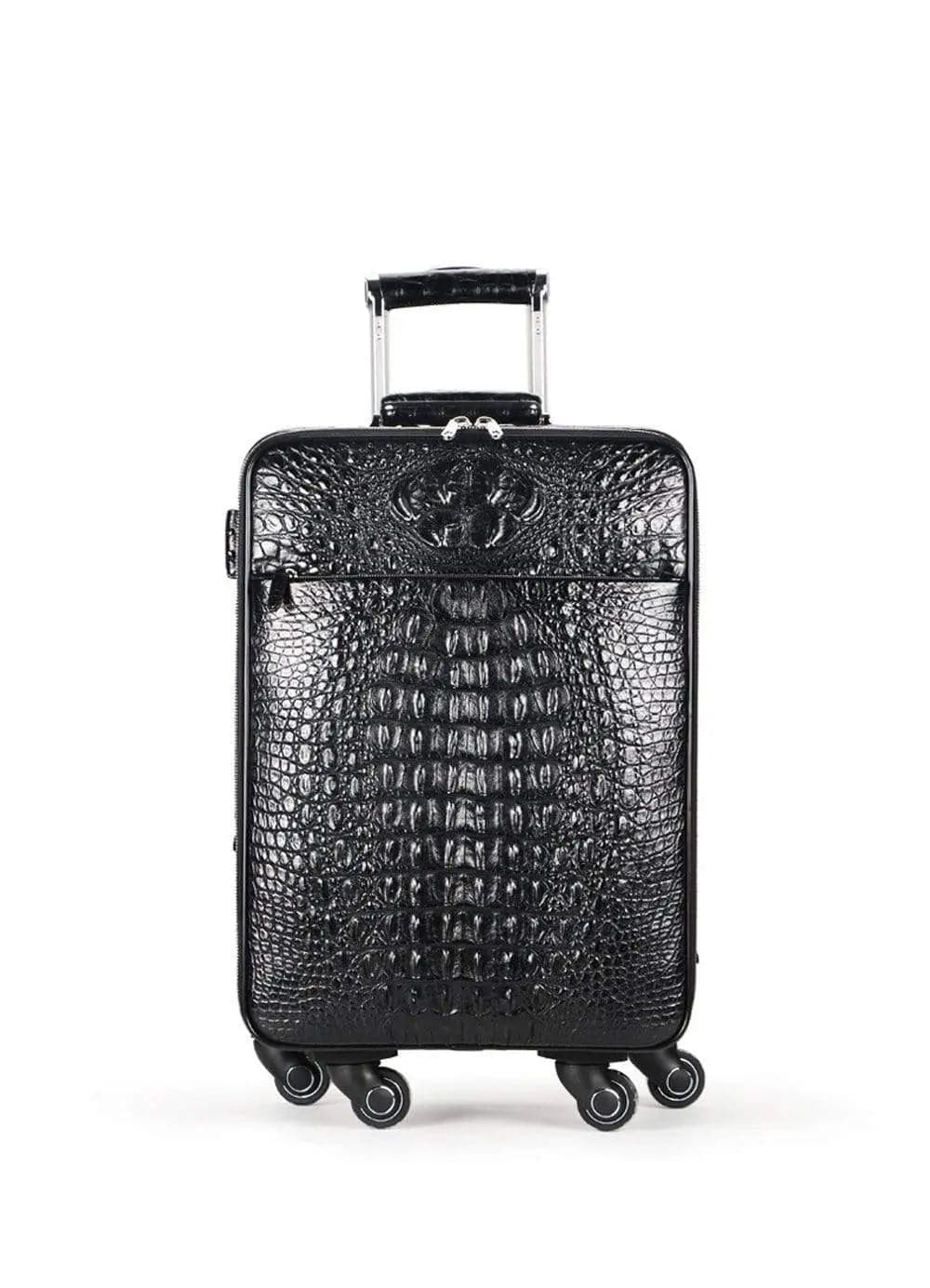 Rossie Viren genuine crocodile skin carry-on suitcase with textured crocodile pattern and sleek luggage design.