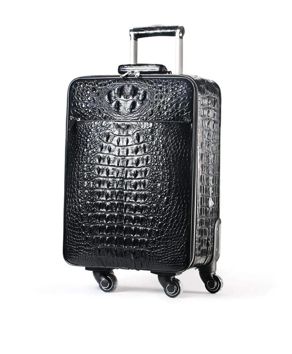 Rossie Viren genuine crocodile skin carry-on suitcase with sleek, textured crocodile leather for luxury travel.