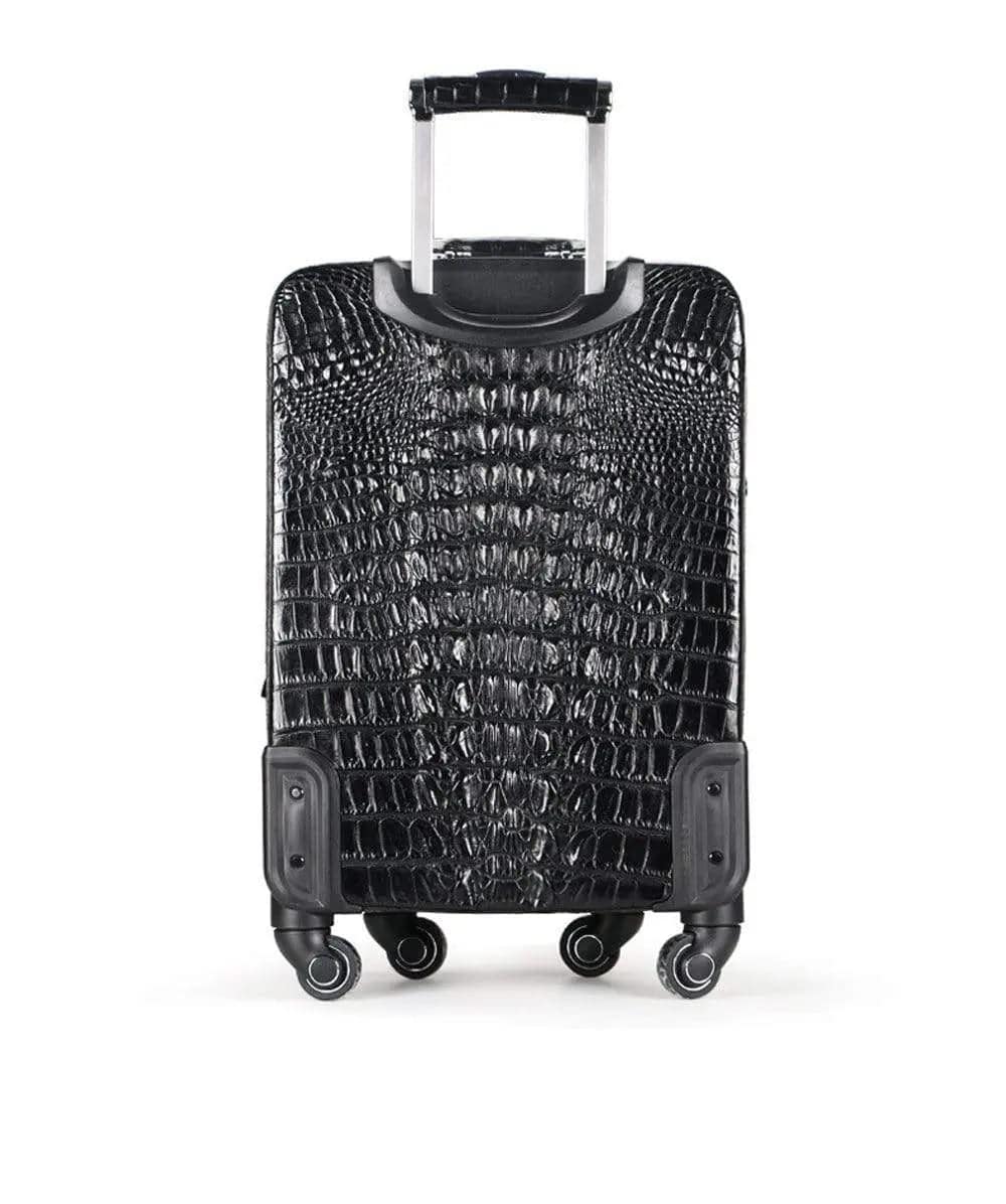 Rossie Viren genuine crocodile skin carry-on suitcase with textured crocodile pattern, durable luggage for travel.