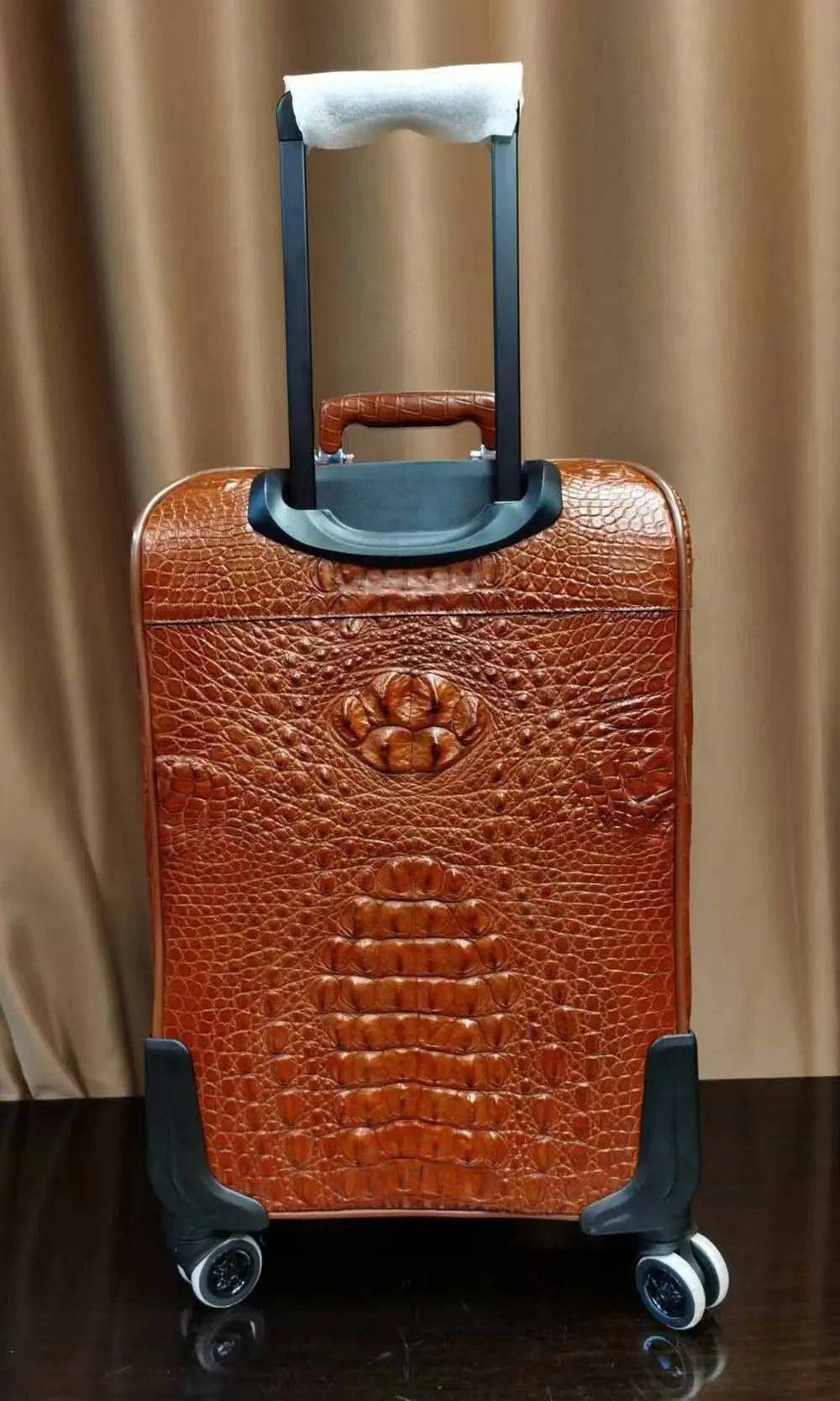Rossie Viren genuine crocodile skin carry-on suitcase with polished finish, featuring a compact, luxurious luggage design.