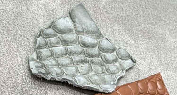 Rossie Viren brown and grey nubuck crocodile skin leather blazer, stylish jacket with textured finish and tailored fit.