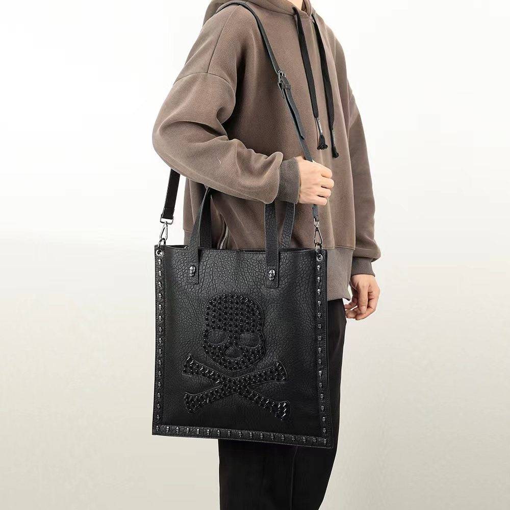 Large Rossie Viren 3D studded skull shopper bag with bold skull design and sturdy handles, perfect for casual carry.