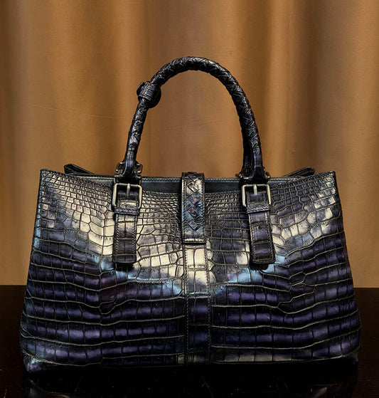 Preorder Genuine Crocodile Leather Travel Tote Bag Black