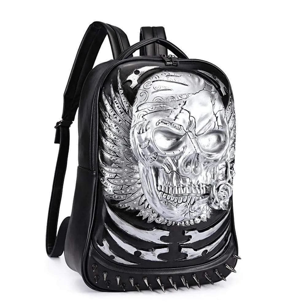 Rossie Viren 3D skull ghost punk backpack with rivets, suitable for travel, computer storage, and casual use.