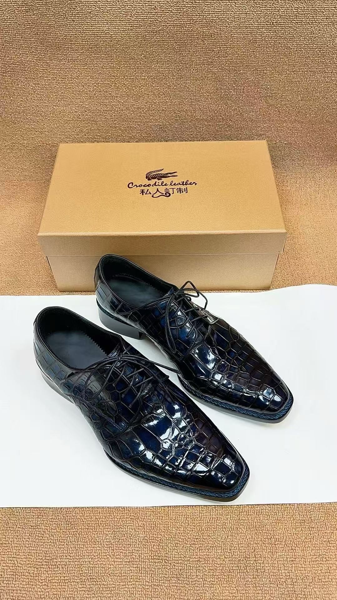 Crocodile Shoes,  Men's Norwegian Lace Up Dress Shoes Vintage Blue