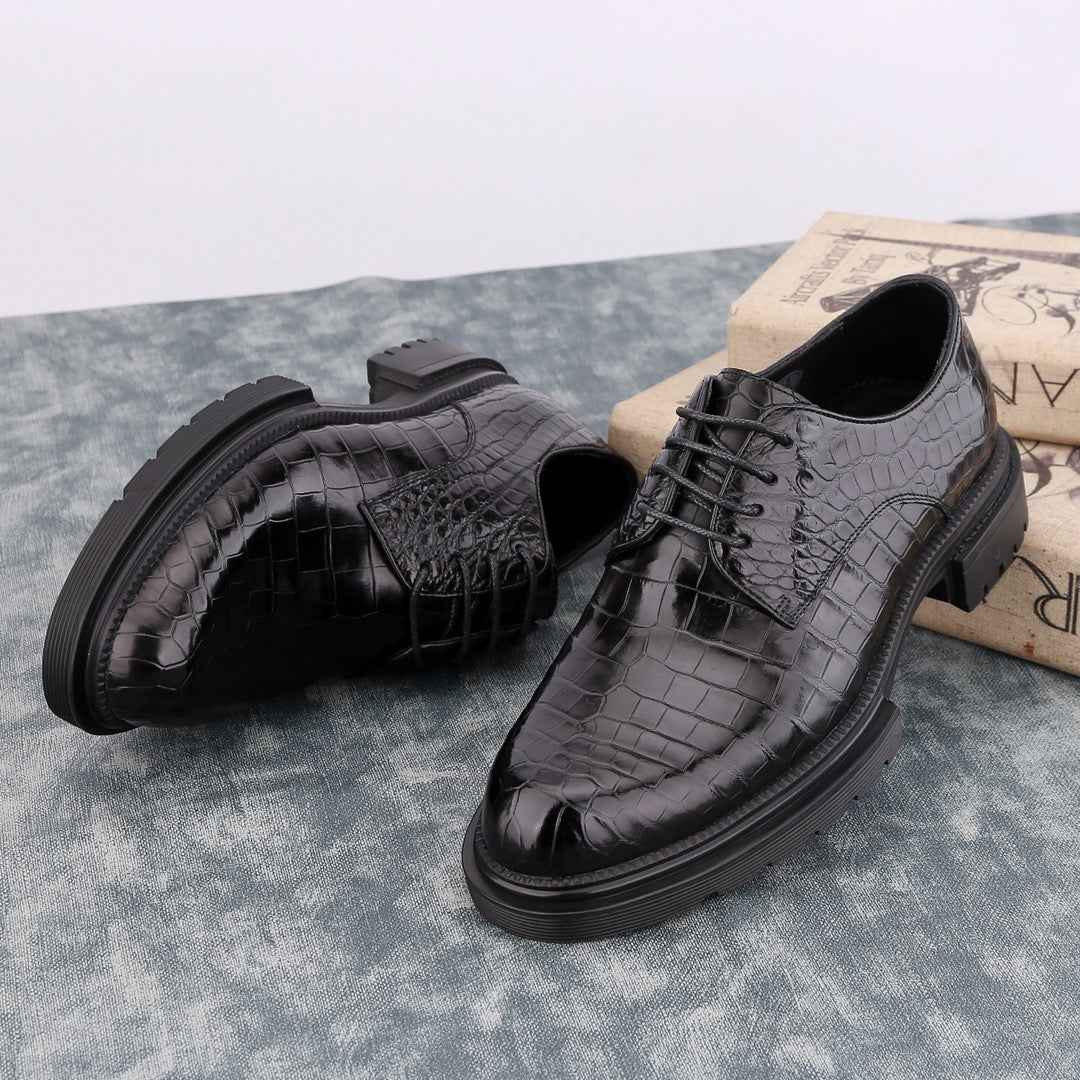 Crocodile Shoes Siamese  Crocodile Belly Lace-Up Dress Shoes