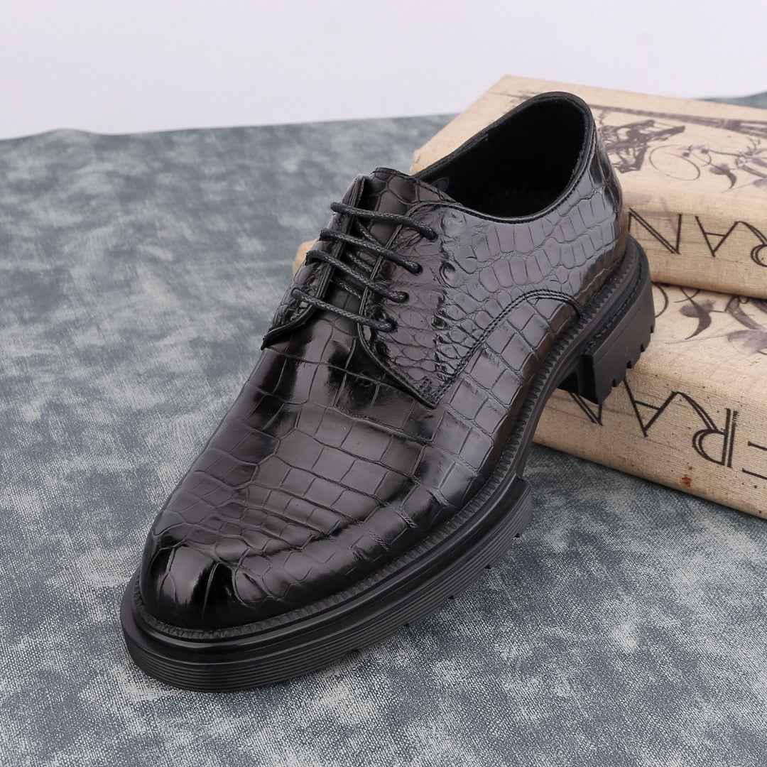 Crocodile Shoes Siamese  Crocodile Belly Lace-Up Dress Shoes
