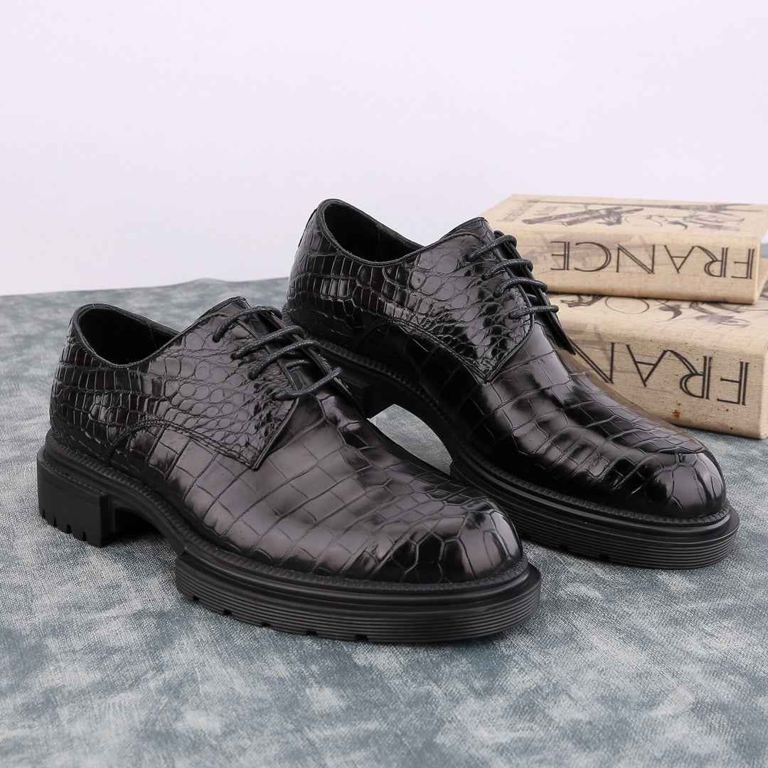 Crocodile Shoes Siamese  Crocodile Belly Lace-Up Dress Shoes