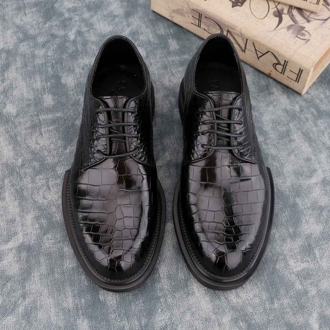 Crocodile Shoes Siamese  Crocodile Belly Lace-Up Dress Shoes