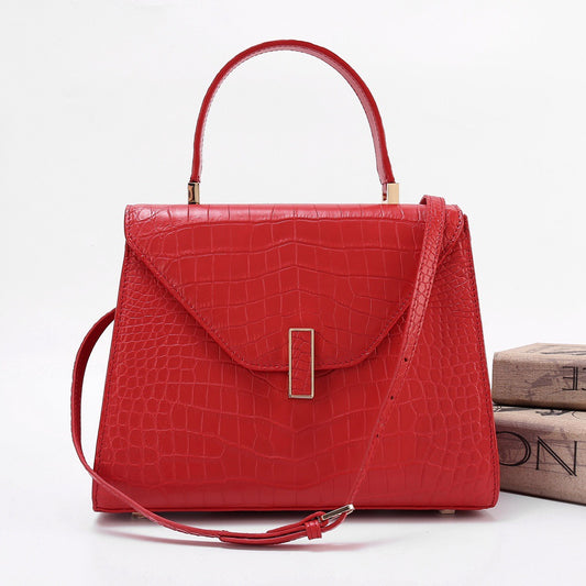 Genuine Crocodile Skin Leather Top Handle Bags Red