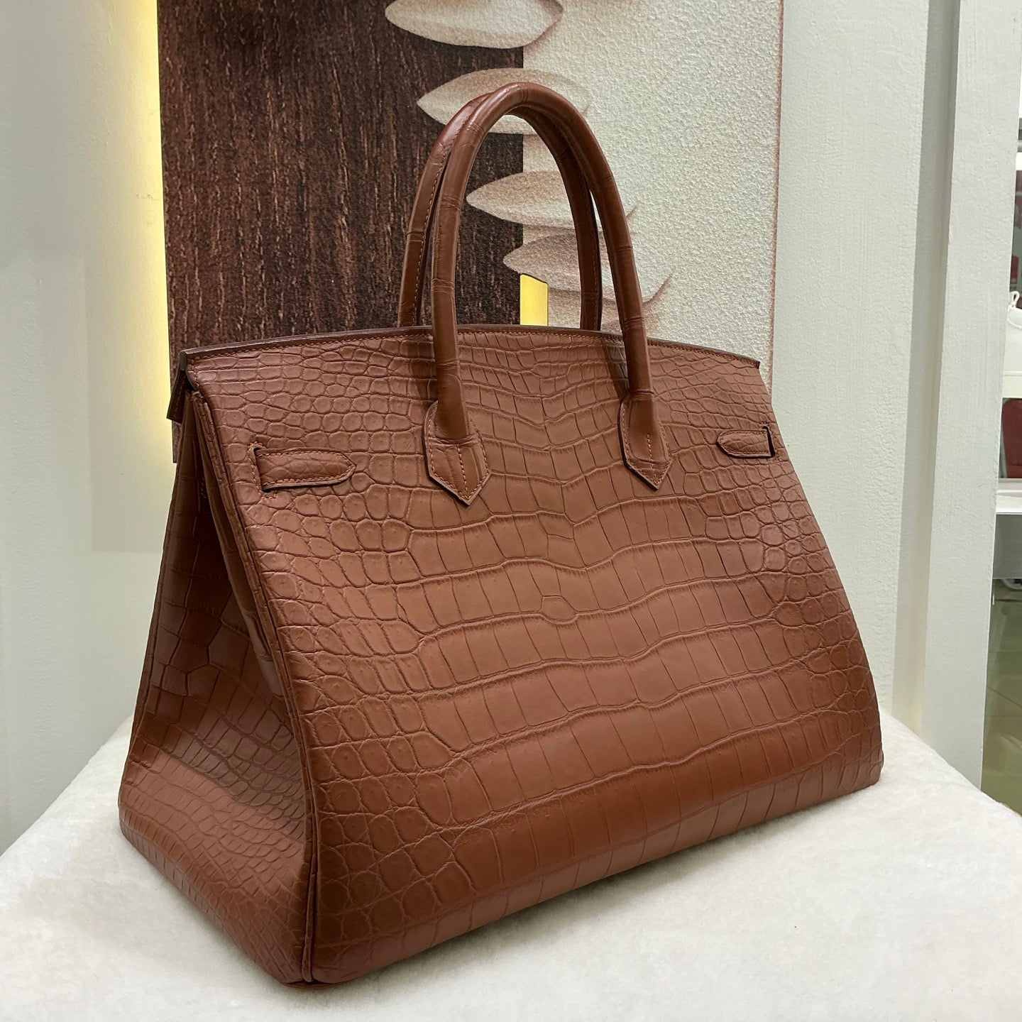 Dark grey Rossie Viren top handle bag made from genuine alligator crocodile leather, 40cm business handbag with a sleek design.