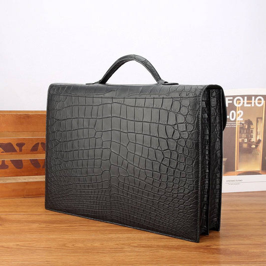 Preorder Mens Matt Crocodile Leather Briefcase Navy Blue