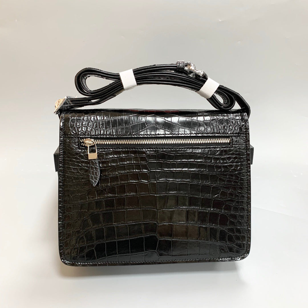 Genuine Crocodile Skin Leather Messenger Cross Body Bag Black