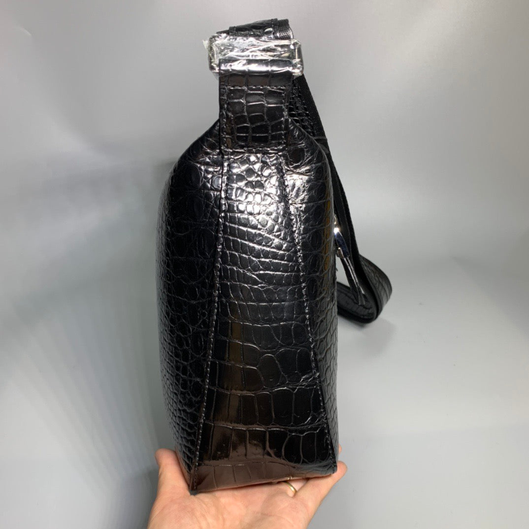 Genuine Crocodile Skin Leather Messenger Cross Body Bag Black