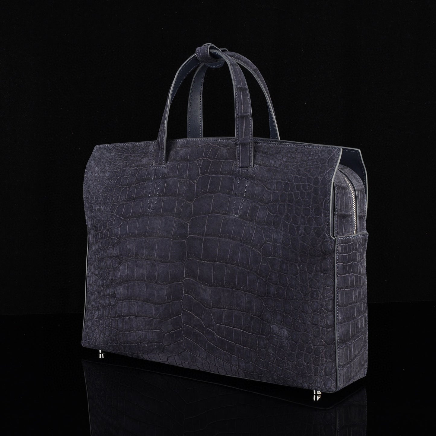 Nubuck Sanded Genuine Crocodile Skin Leather Top Handle Tote Duffel Bag Large