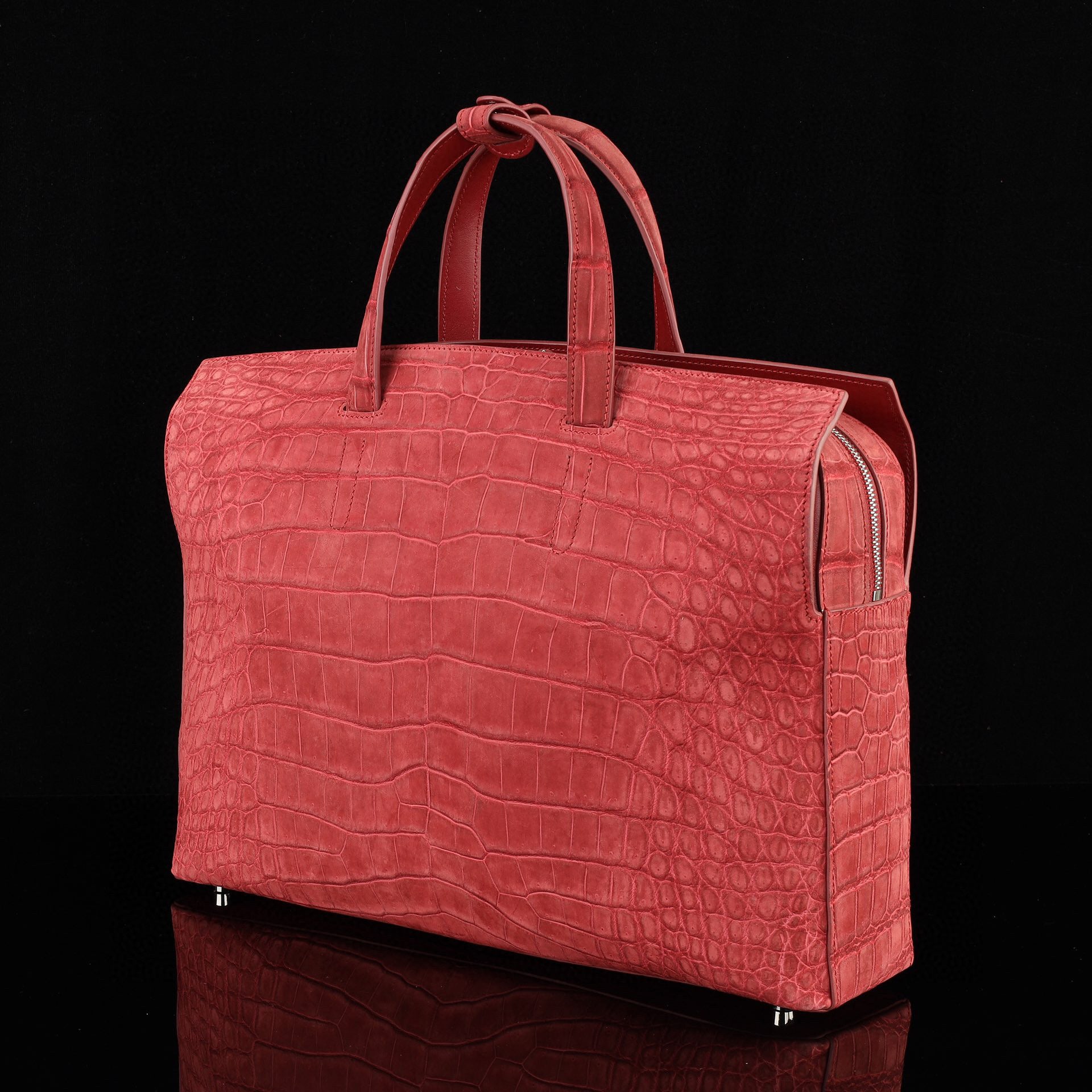 Nubuck Genuine Crocodile Skin Leather Top Handle Tote Duffel Bag Large