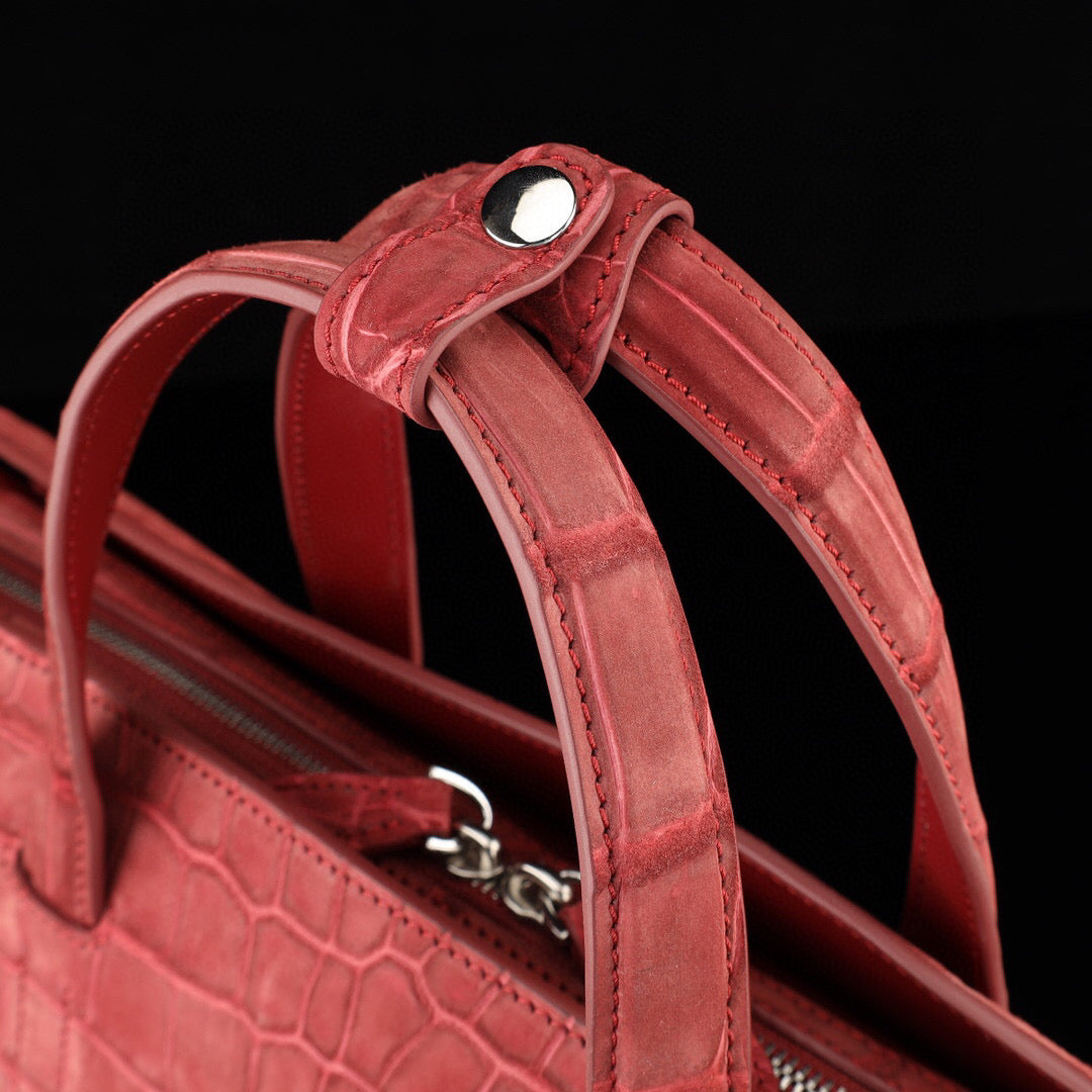 Nubuck Genuine Crocodile Skin Leather Top Handle Tote Duffel Bag Large