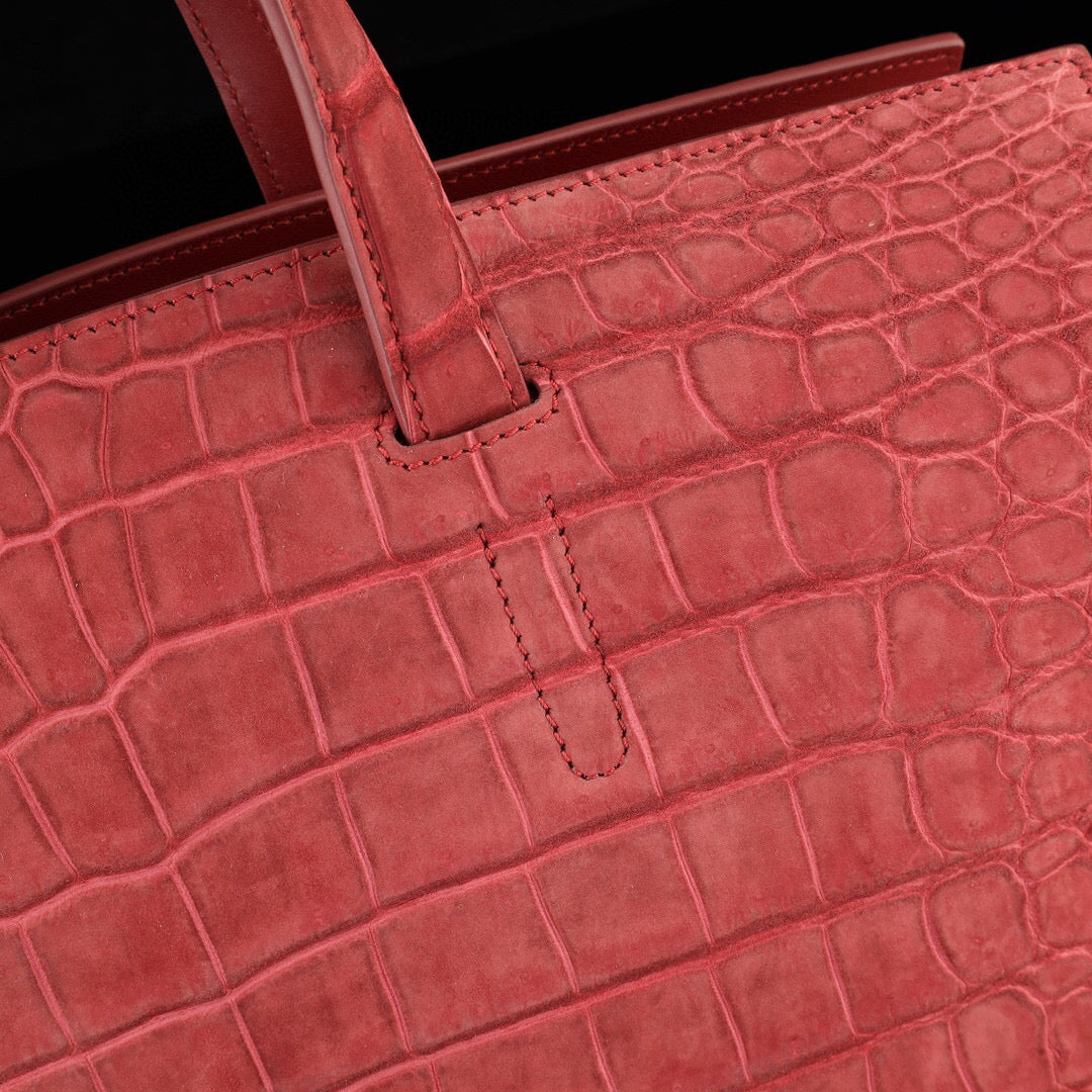 Nubuck Genuine Crocodile Skin Leather Top Handle Tote Duffel Bag Large