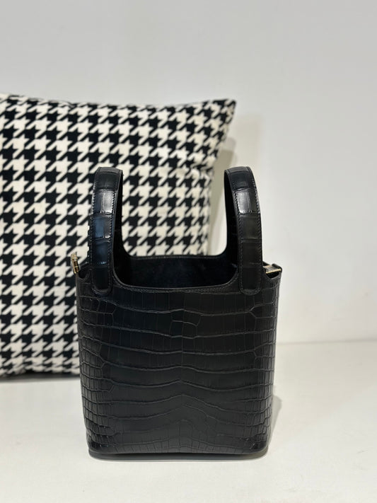 Women's Matt Genuine Crocodile Skin Leather Small Cross Body Bag Black