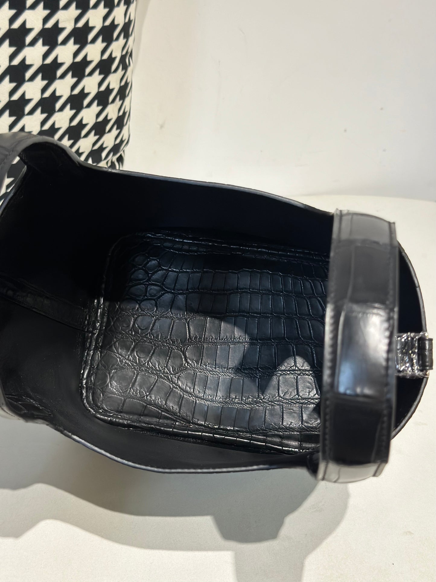 Women's Matt Genuine Crocodile Skin Leather Mini Handle Bag Black