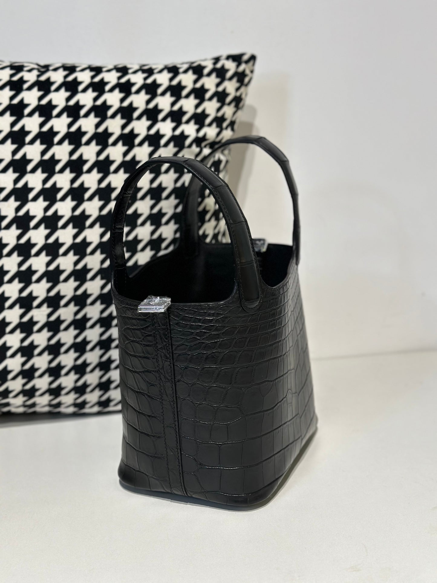 Black women's Rossie Viren genuine crocodile leather crossbody handbag with a sleek, compact design and adjustable strap.