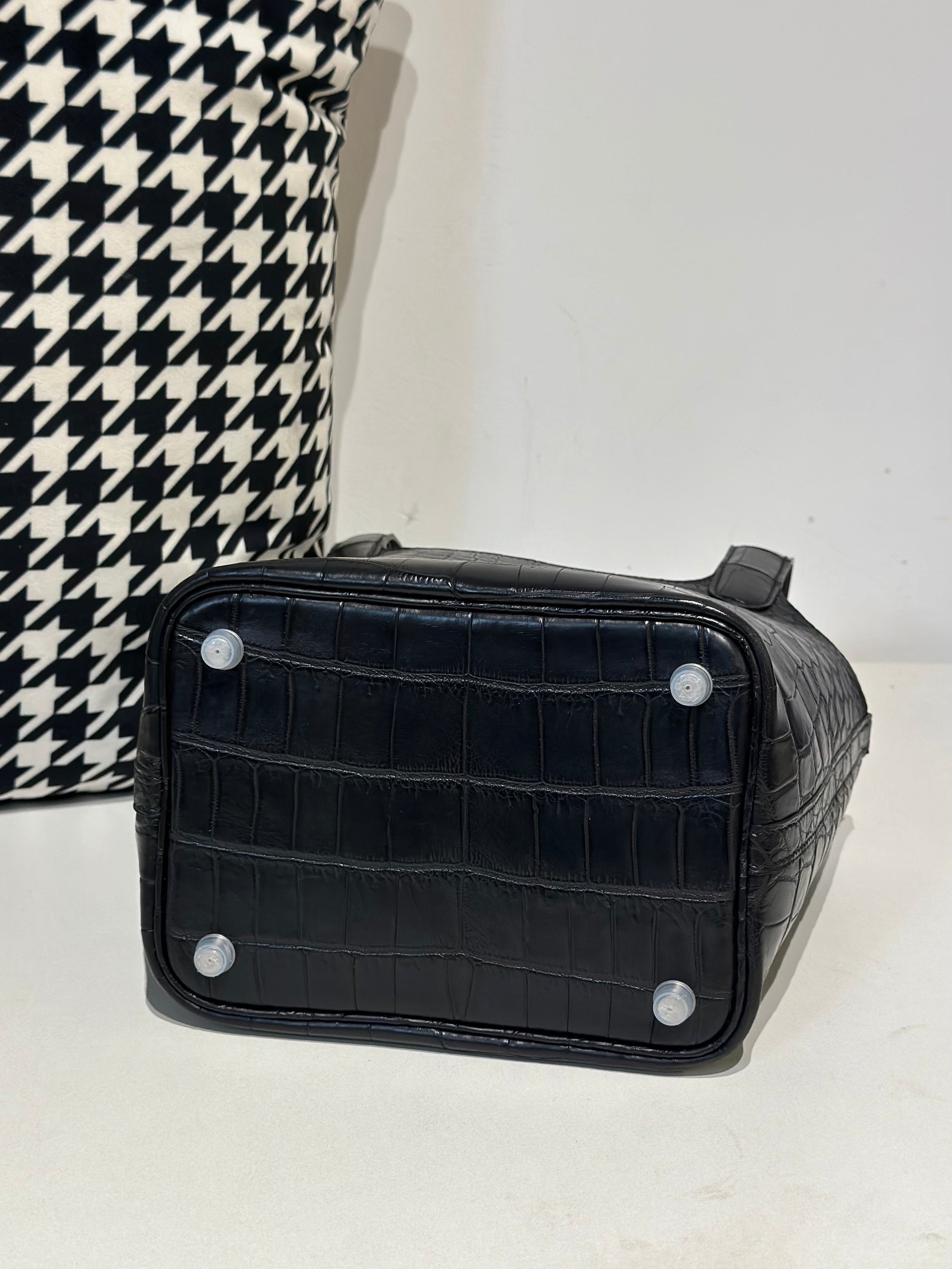 Women's Matt Genuine Crocodile Skin Leather Mini Handle Bag Black