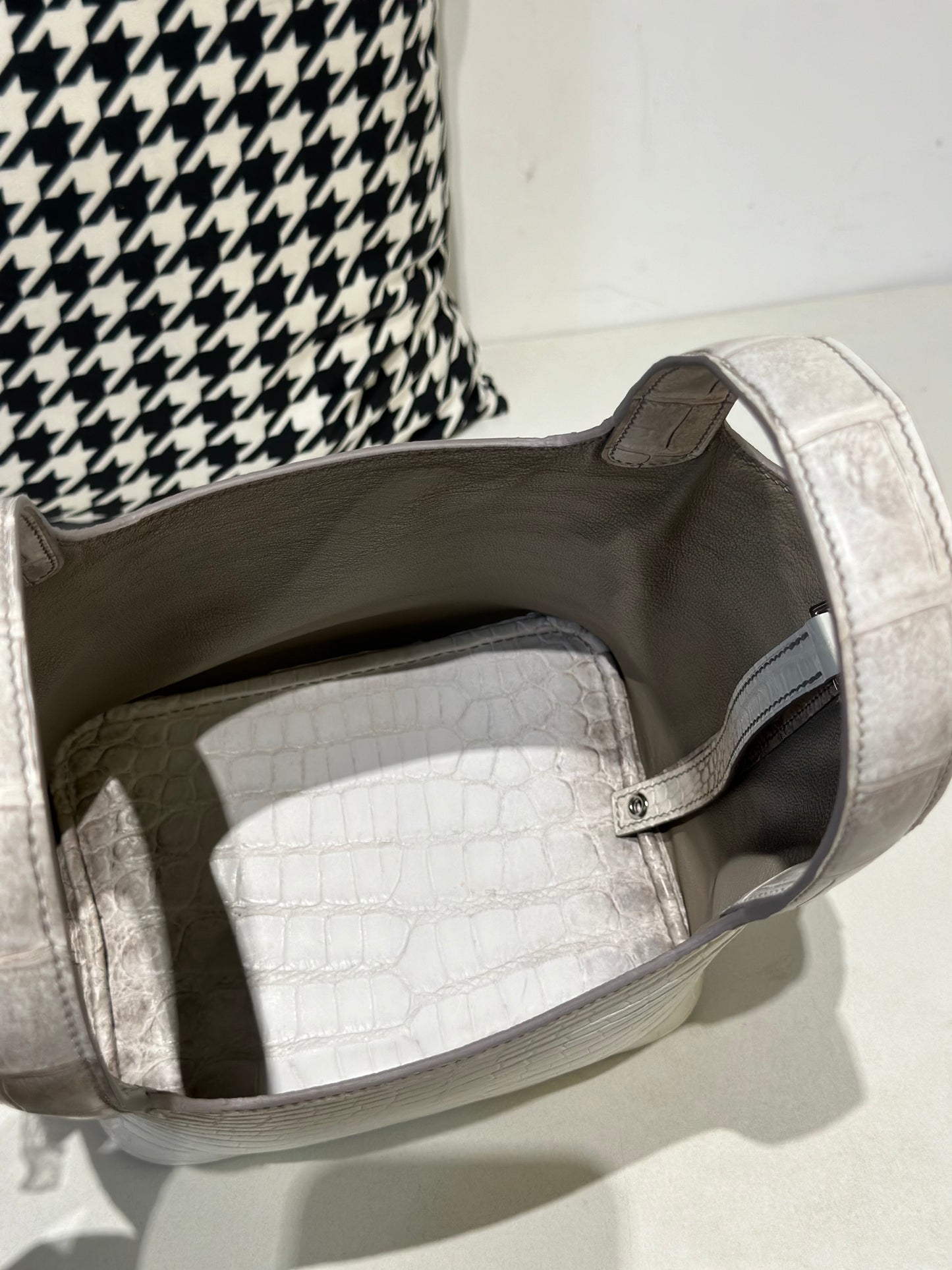 Women's genuine crocodile skin leather small crossbody handbag by Rossie Viren, featuring a sleek Himalayan design.