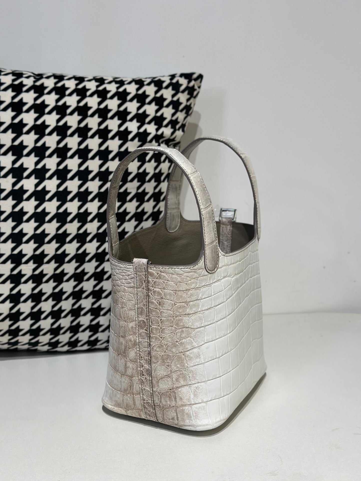 Women's genuine crocodile skin leather small crossbody bag by Rossie Viren, featuring a sleek Himalayan handbag design.