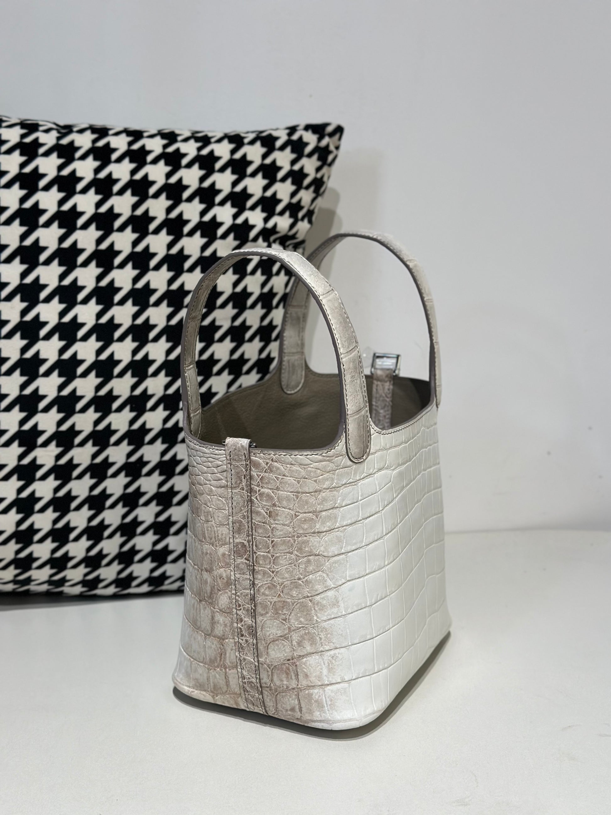Women's genuine crocodile skin leather small crossbody bag by Rossie Viren, featuring a sleek Himalayan handbag design.