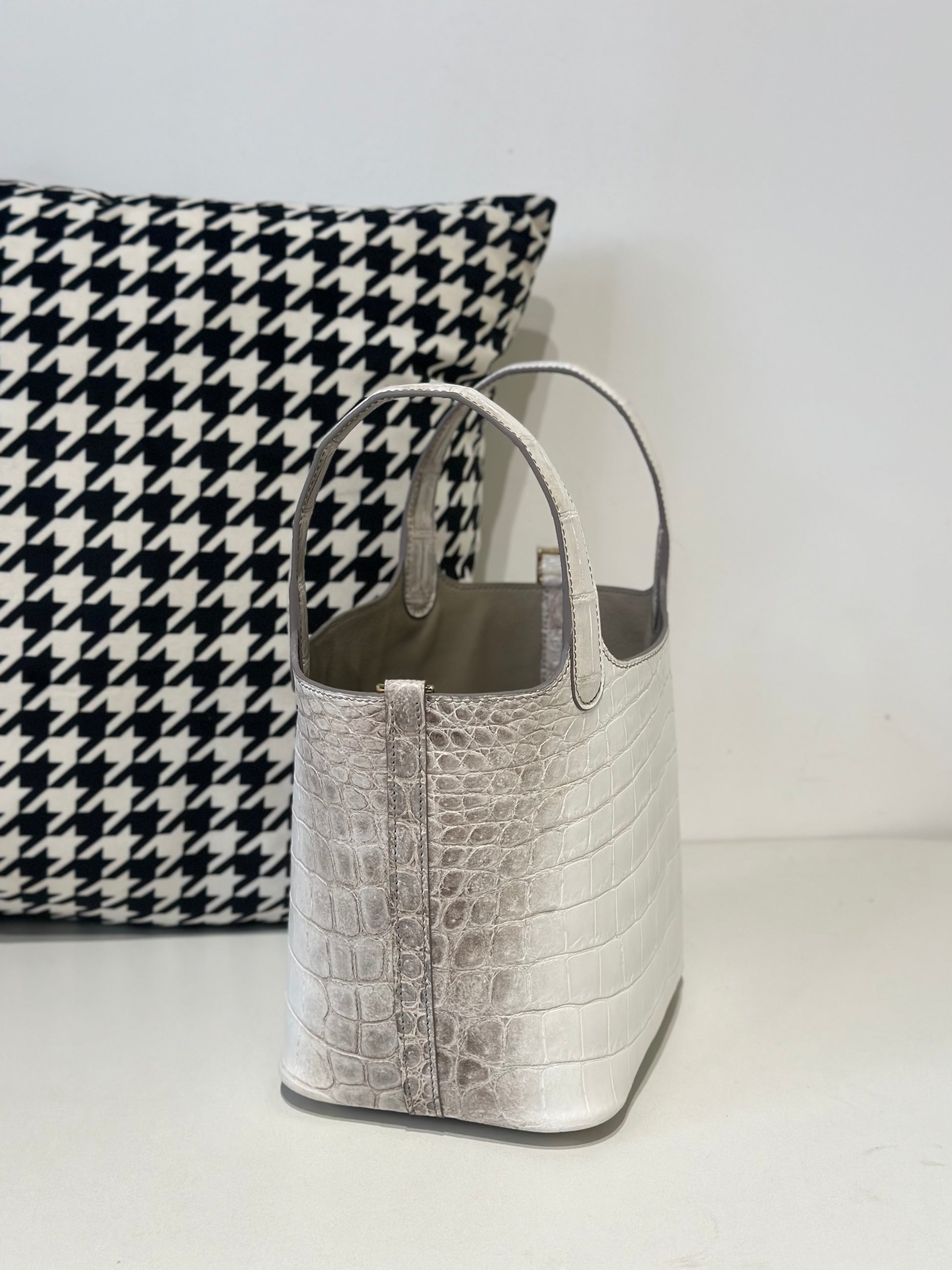 Women's genuine crocodile skin leather small crossbody handbag by Rossie Viren, featuring a sleek Himalayan design.