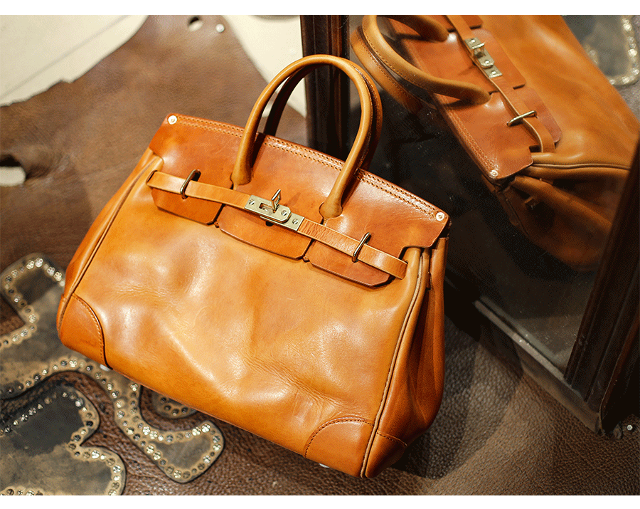 Rossie Viren Women's Unisex Large Vintage Vegetable Tanned Leather Padlock Tote Bag