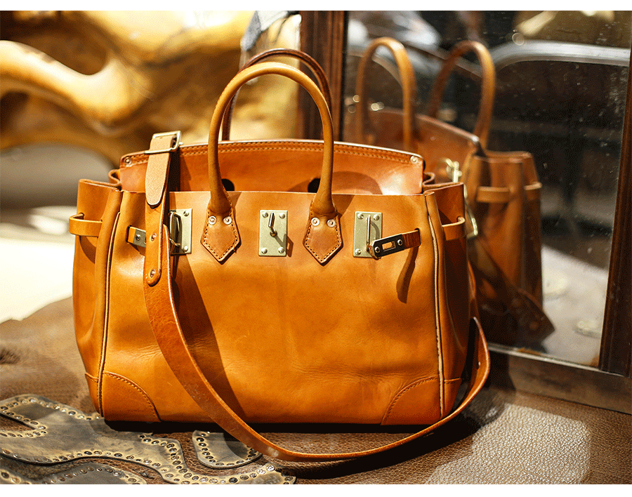 Rossie Viren Women's Unisex Large Vintage Vegetable Tanned Leather Padlock Tote Bag