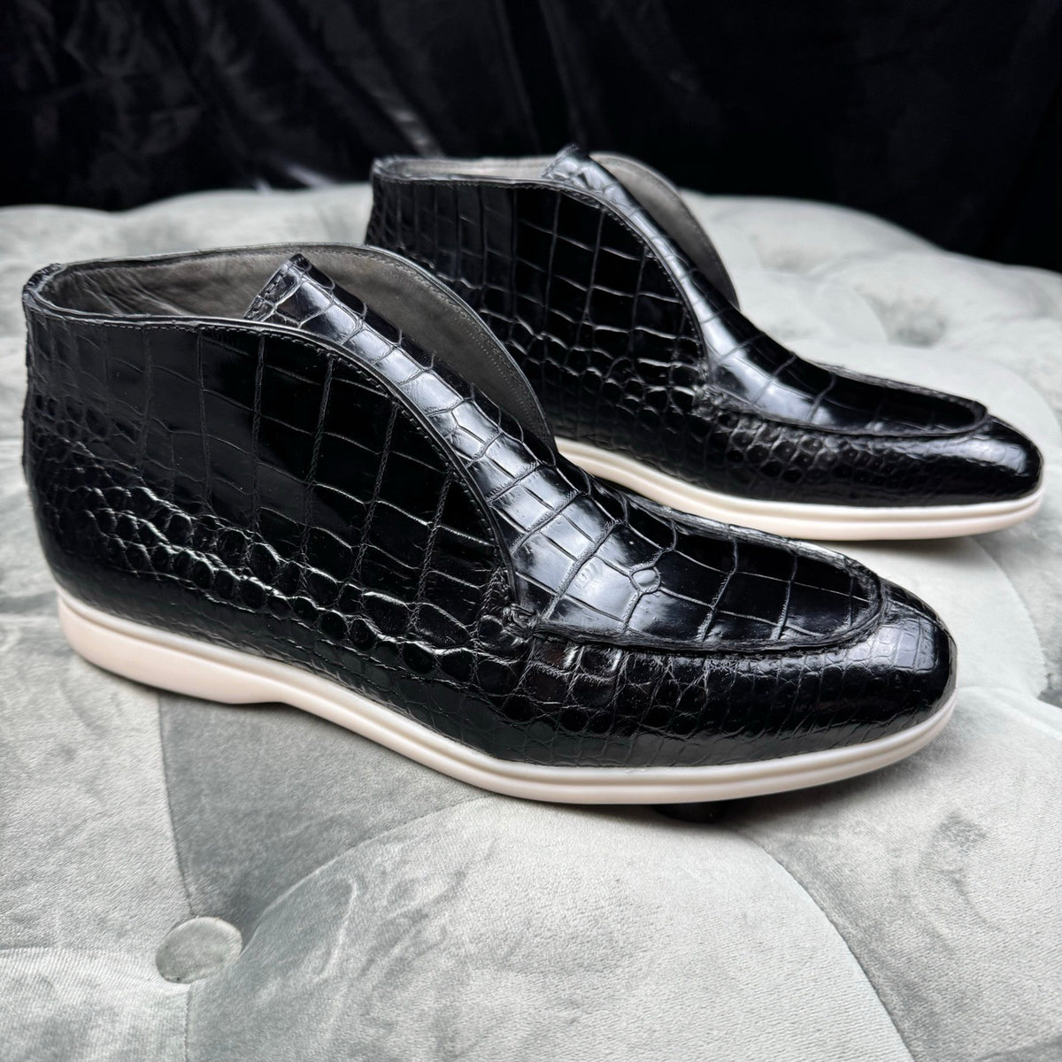 Crocodile Boots, Men's Crocodile Leather Slip-On Boots Black