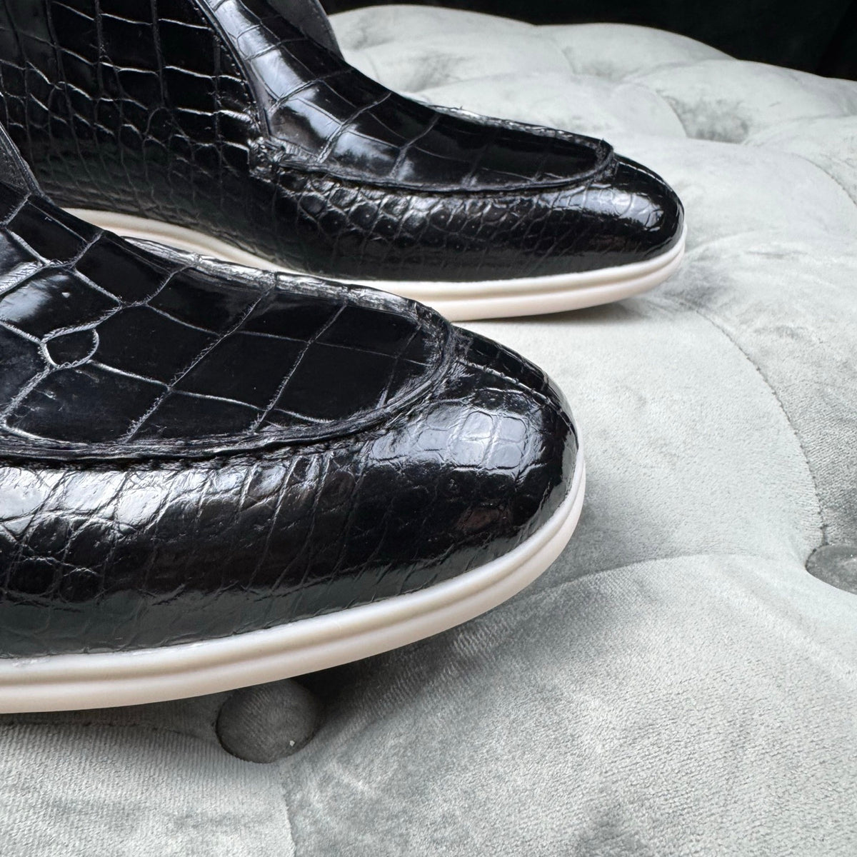 Crocodile Boots, Men's Crocodile Leather Slip-On Boots Black