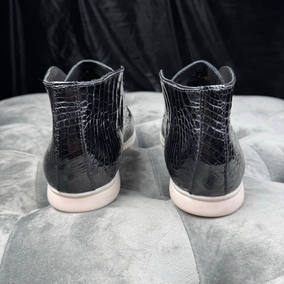 Crocodile Boots, Men's Crocodile Leather Slip-On Boots Black