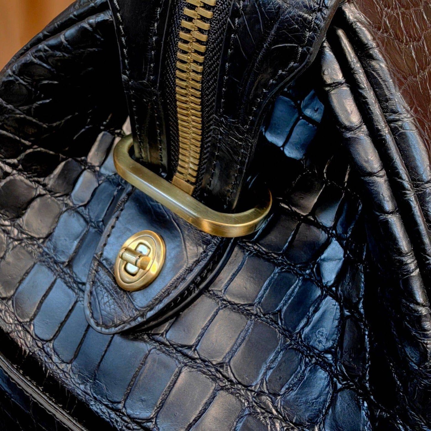 Rossie Viren genuine crocodile leather travel duffel bag, large super XL size, stylish handbag with textured crocodile pattern.