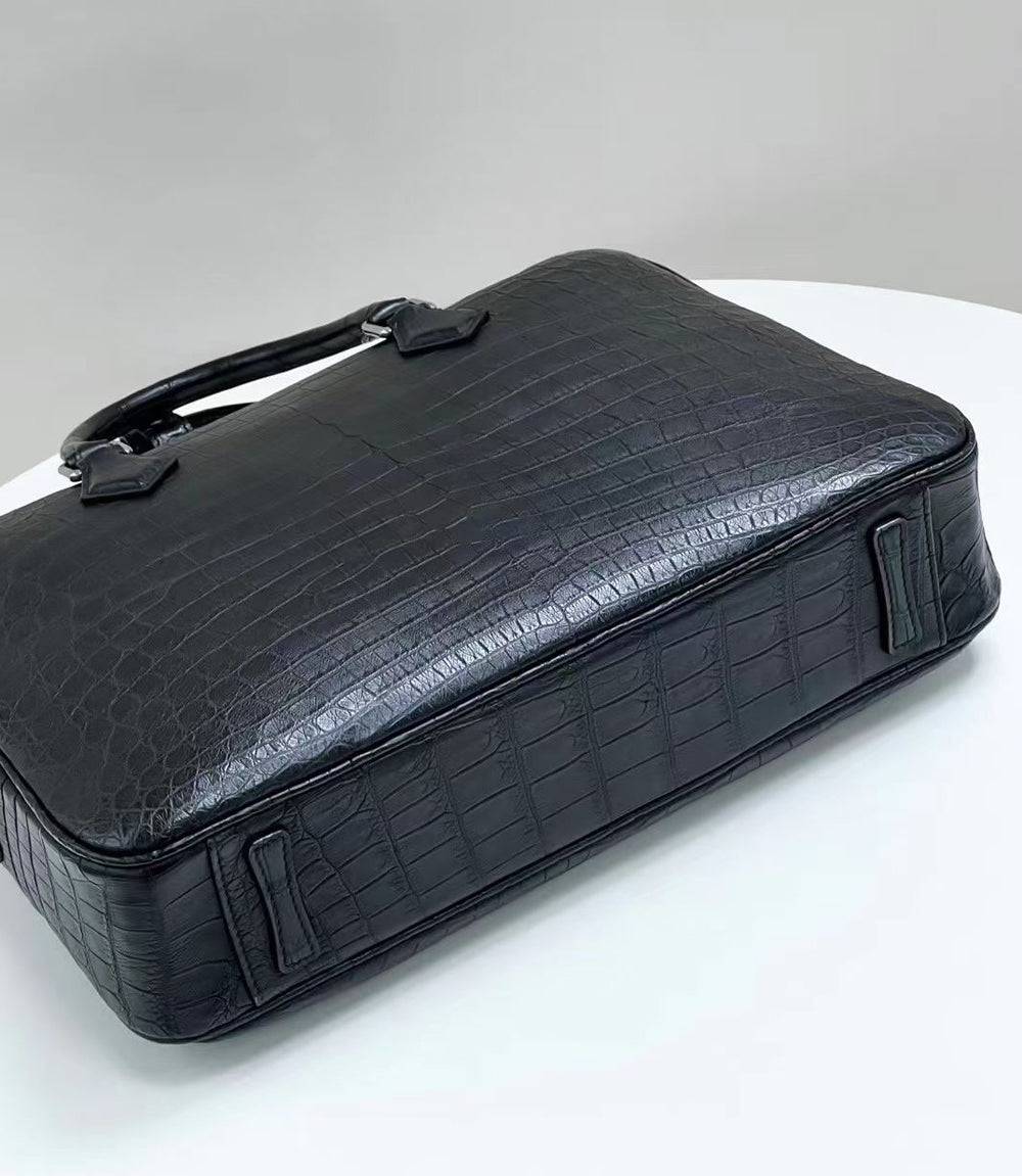 Rossie Viren genuine crocodile skin leather briefcase, handbag with textured crocodile pattern and sturdy handles.