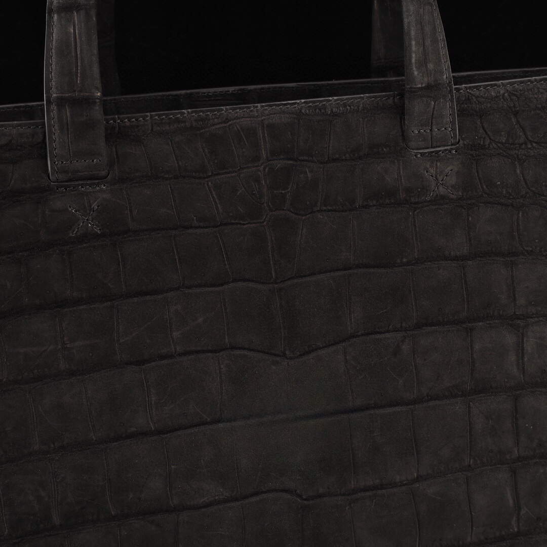 Unisex Nubuck Genuine Crocodile Skin Leather Large Shopper Hobo Tote Bags Black